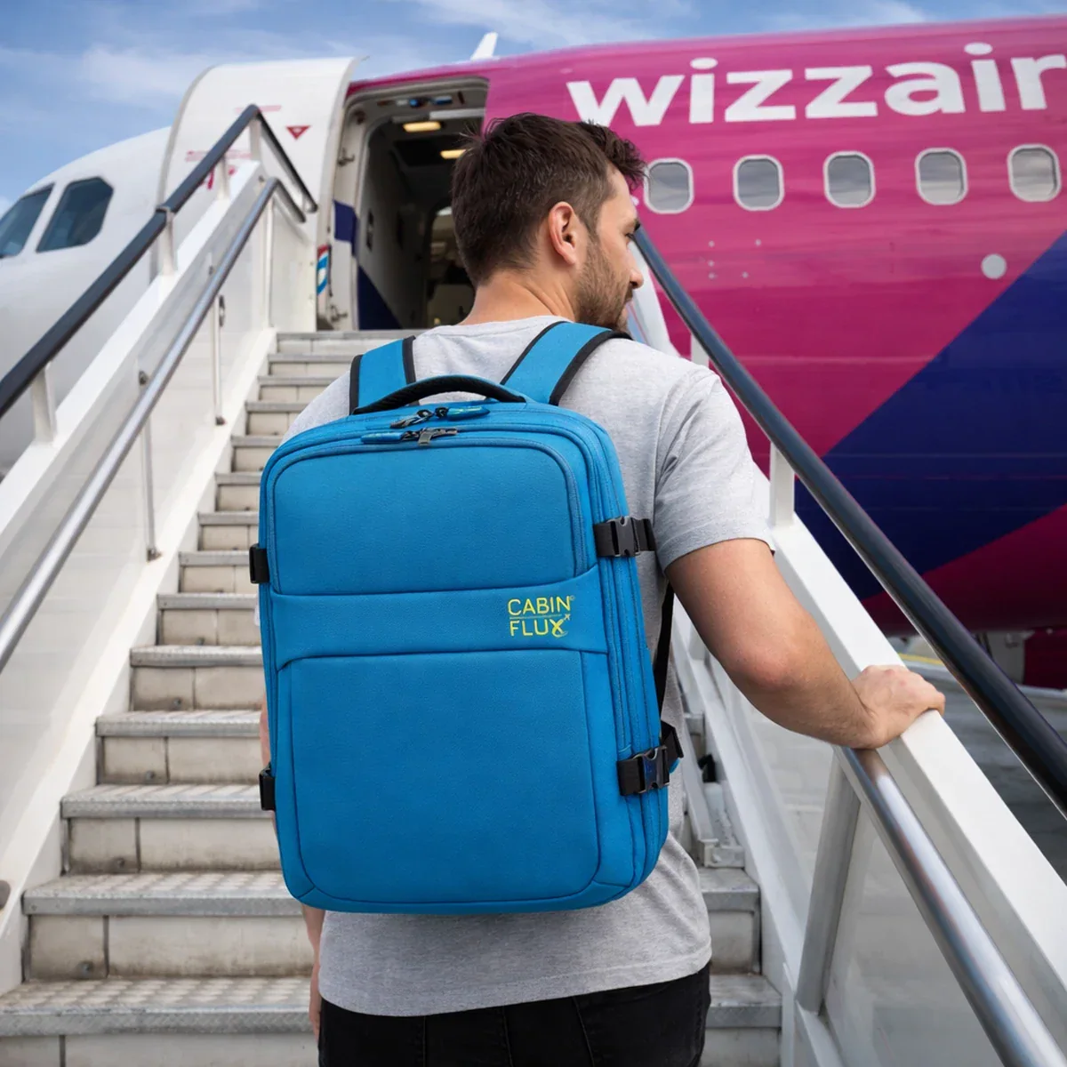 Traveller boarding with a carbon carry-on